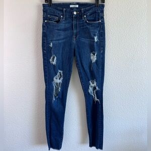 Good American Women's Good Legs Distressed‎ Raw Hem Blue Jeans